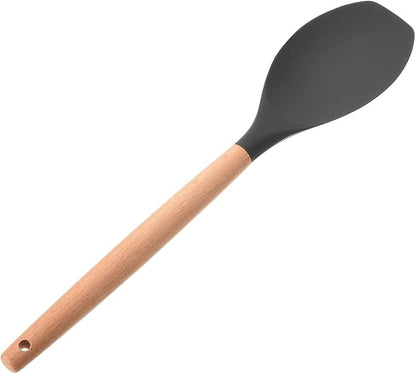 Utoolmart Silicone Spatula, Silicone Spatula Cooking Utensils for Non-Stick Pans, High Heat-Resistant Spatula with Wooden Handle, for Cooking, Baking, Stir-Fry, Black, 1 Pcs