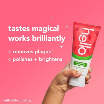 Hello Fresh Watermelon Fluoride Free Kids Toothpaste, 4.2 Oz Tube (Pack of 3) ( One of the three items is not in its original packaging )