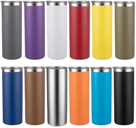 Powder Coated Stainless Steel 20oz Straight Skinny Travel Tumbler with Slide Tab Lid (Stainless Steel)