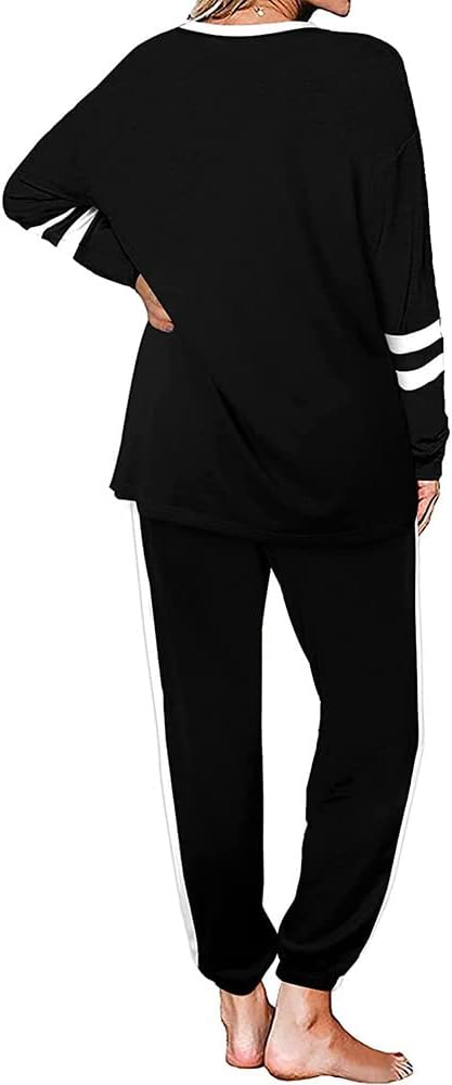 2 Piece Sets for Women Color Block Sweatshirts and Drawstring Waist Sweatpants Baggy Jogger Suits Casual Tracksuits