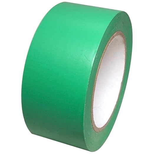 2 inch x 36 yard light green vinyl tape, matte surface over soft PVC, natural rubber adhesive, 6 mil thick, writing, meets OSHA requirements. Ideal