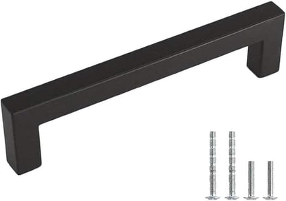 5 Inch Drawer Handle, Modern Square 5-12 Cabinet Pull, Zinc Alloy Metal, Kitchen Cabinet Handle, Center to Center 128mm, with Mounting Screws. (4, Matt Black)