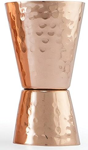 Copper jigger lacquered for the shine and to prevent tarnish. - Double 1oz2oz copper measuring jigger for cocktail mixing. - Solid hammered copper 22G copper. - Copper shot glass for Moscow mule.