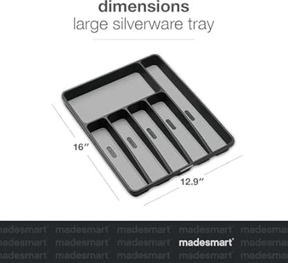 madesmart Classic Large Silverware Tray - Granite CLASSIC COLLECTION  6-Compartments Kitchen Drawer Organizer  Soft-Grip Lining and Non-Slip Rubber Feet  BPA-Free