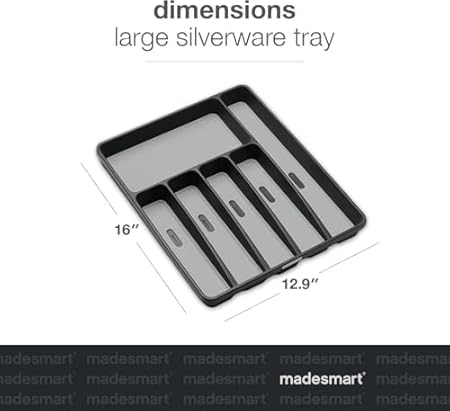 madesmart Classic Large Silverware Tray - Granite CLASSIC COLLECTION  6-Compartments Kitchen Drawer Organizer  Soft-Grip Lining and Non-Slip Rubber Feet  BPA-Free