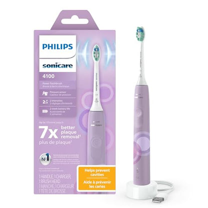 Philips Sonicare 4100 Electric Toothbrush, Sonic Toothbrush with Two Intensity Levels, Pressure Sensor and Timer, Lush Lilac Prismatic