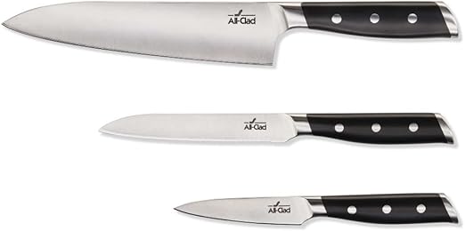 All-Clad Forged German Stainless Steel Chefs Knife, Utility Knife, Paring Knife, 3 Piece, Fully Forged, Expert Precision, Home Kitchen Knife Set, Cookware Knife Block Set, Kitchen Knives, Ultra Sharp