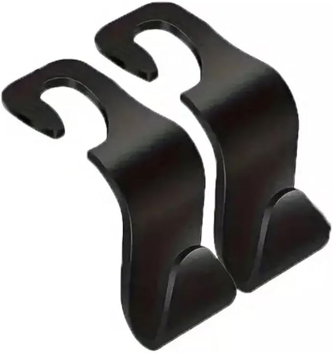 2 Car Seat Hooks Hanger Hooks - 2pc Headrest Hook Organizer in Black Metal - for Organizing Items on Car Seat