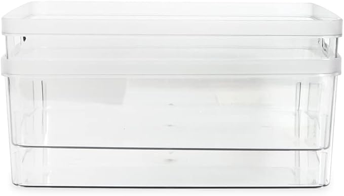 Isaac Jacobs 2-Pack Large Clear Storage Bins (11.5 L x 14 W x 5.5 H) wCutout Handles, Plastic Organizer for Home, Office, Kitchen, FridgeFreezer, Bathroom, BPA Free, Food Safe (Large)