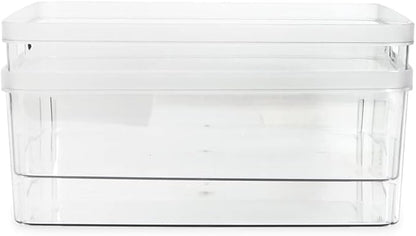 Isaac Jacobs 2-Pack Large Clear Storage Bins (11.5 L x 14 W x 5.5 H) wCutout Handles, Plastic Organizer for Home, Office, Kitchen, FridgeFreezer, Bathroom, BPA Free, Food Safe (Large)