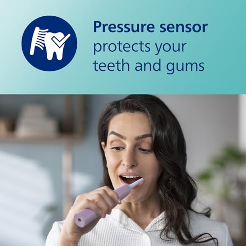 Philips Sonicare 4100 Electric Toothbrush, Sonic Toothbrush with Two Intensity Levels, Pressure Sensor and Timer, Lush Lilac Prismatic