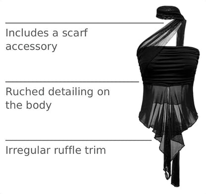 Milumia Women's Mesh Scarf Halter Tops Asymmetrical Hem Y2k Going Out Rave Concert Tube Tops