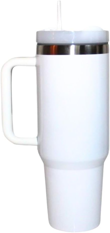 40oz Tumbler with Handle and Straw Lid, Stainless Steel Double Wall Vacuum Insulated Water Bottle, Travel Mug, Cup Holder Friendly (White)