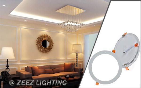 ZEEZ LED Recessed Lighting 9 Inch (OD 9.40" / ID 8.50"), 20W Round Ceiling Down Light Fixture, Non-Dimmable Canless Cool/Cold White Can Lights, Ultra-Thin Panel Wafer Pancake Downlight Retrofit