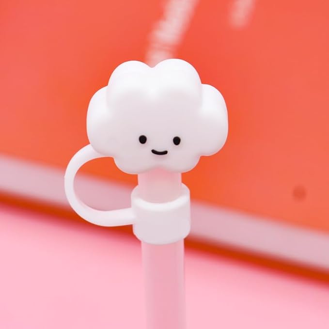 White Cloud Cover for Stanley 4030 Oz Cup, 10mm Silicone Straw Covers Cap, Cute Topper for Tumblers, Stopper for Reusable Straws Tip Lids (DM306)