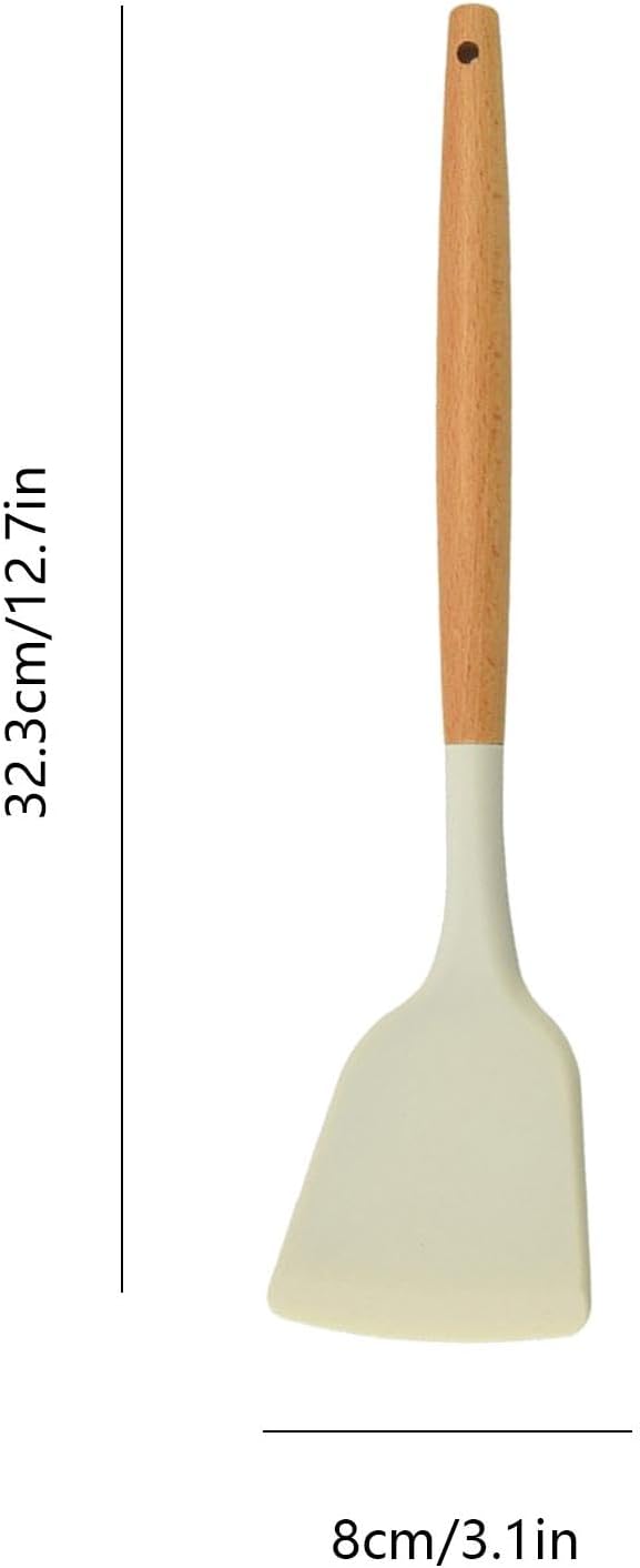 Silicone Cooking Utensils Set - Heat Resistant, Non-Stick, Non-Scratch Kitchen Tools, Slotted Turner, Utensils for Grilling, Space-Saving Design, Wooden Handle