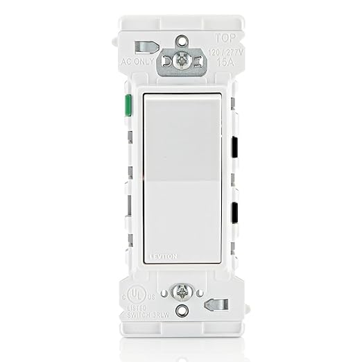 Leviton E5601-MW Decora Edge 15 Amp Single Pole Rocker Switch, 10-Pack, White