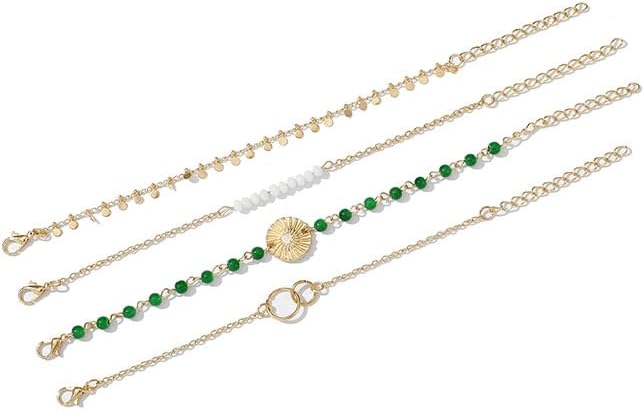 Ladies Link Bracelet Combination Bracelet Green Beaded Sequin Bracelet Set