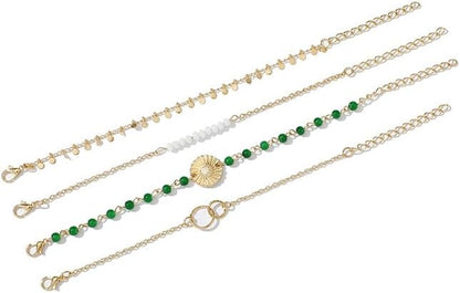 Ladies Link Bracelet Combination Bracelet Green Beaded Sequin Bracelet Set