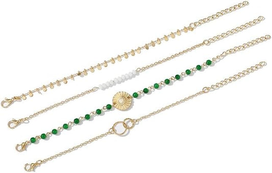 Ladies Link Bracelet Combination Bracelet Green Beaded Sequin Bracelet Set