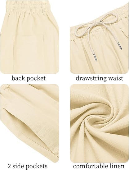 COOFANDY Men's Cotton Linen Harem Pants Drawstring Casual Cropped Trousers Lightweight Loose Beach Yoga Pants with Pockets