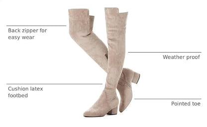 N.N.G Women's Suede Over the Knee Block Heel Boots, Black