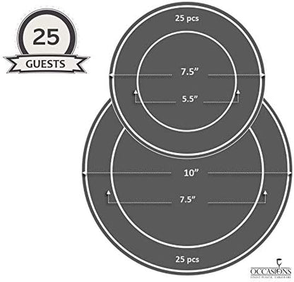 " OCCASIONS " 50 Plates Pack (25 Guests)-Vintage Wedding Party Disposable Plastic Plate Set -25 x 10'' Dinner + 25 x 7.5'' Salad/Dessert plates (Verona Blush Pink/Antique Rose)