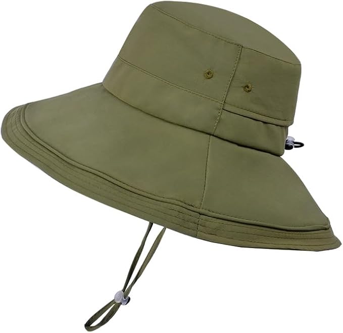 Unisex Wide Brim Nylon Bucket Hat, 11cm Brim, UV Sun Protection, Waterproof Quick-Dry, Adjustable Chin Strap, Lightweight