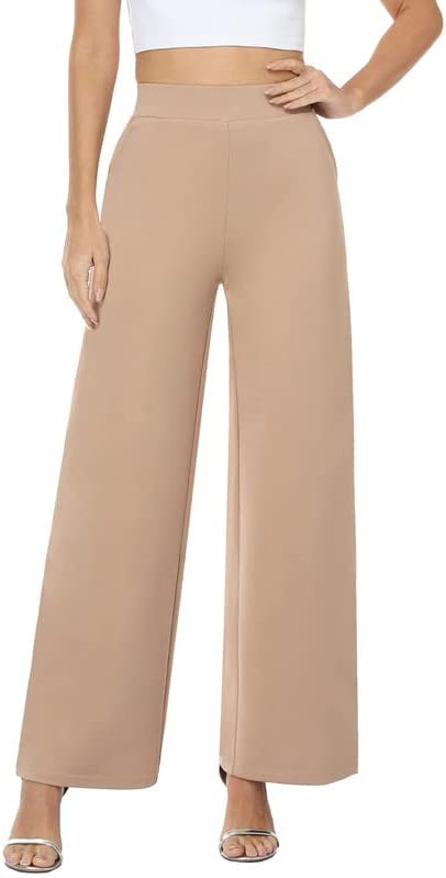 JASTIE Women's High Waist Palazzo Pants with Deep Pockets Comfort Pull-On Straight Petite Leg Regular Office Work Trousers……