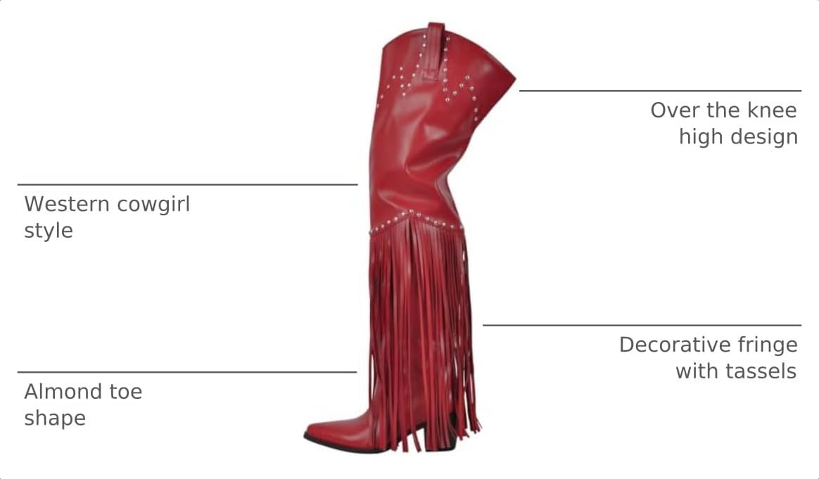 Fringe Thigh High Red Boots