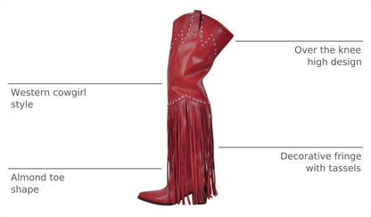 Fringe Thigh High Red Boots