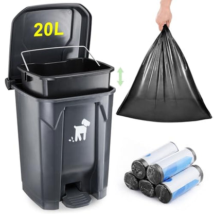 Pet Waste Container - 20L Outdoor Dog Poop Trash Bin with Removable Inner Bin, 150 Waste Bags for Small/Large Dog Families