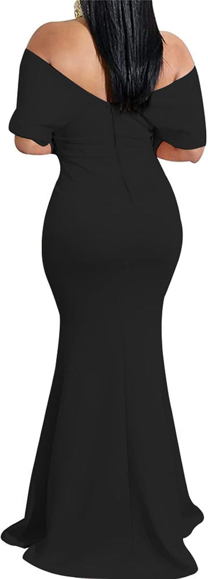 Sexy, off-the-shoulder cocktail dresses with long, bodycon silhouette and elegant black color for any evening event.