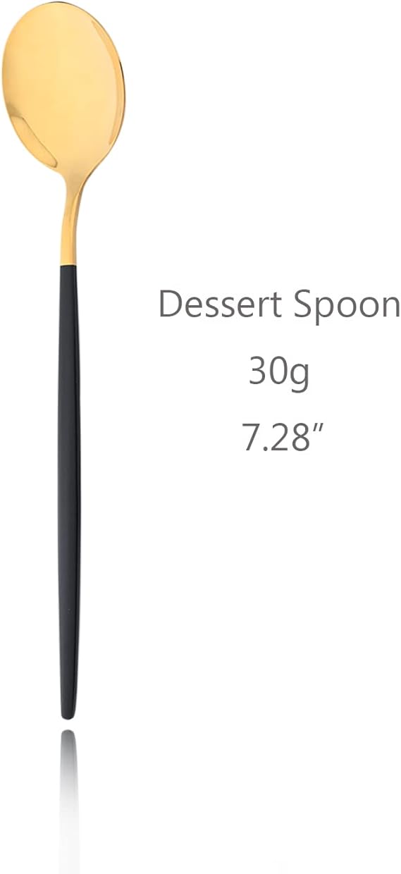 6 Pieces Black Gold Dessert Spoons, 7.28-Inches Food Grade Stainless Steel Spoons for Dessert Salad Appetizer, Use for Home Kitchen or Restaurant