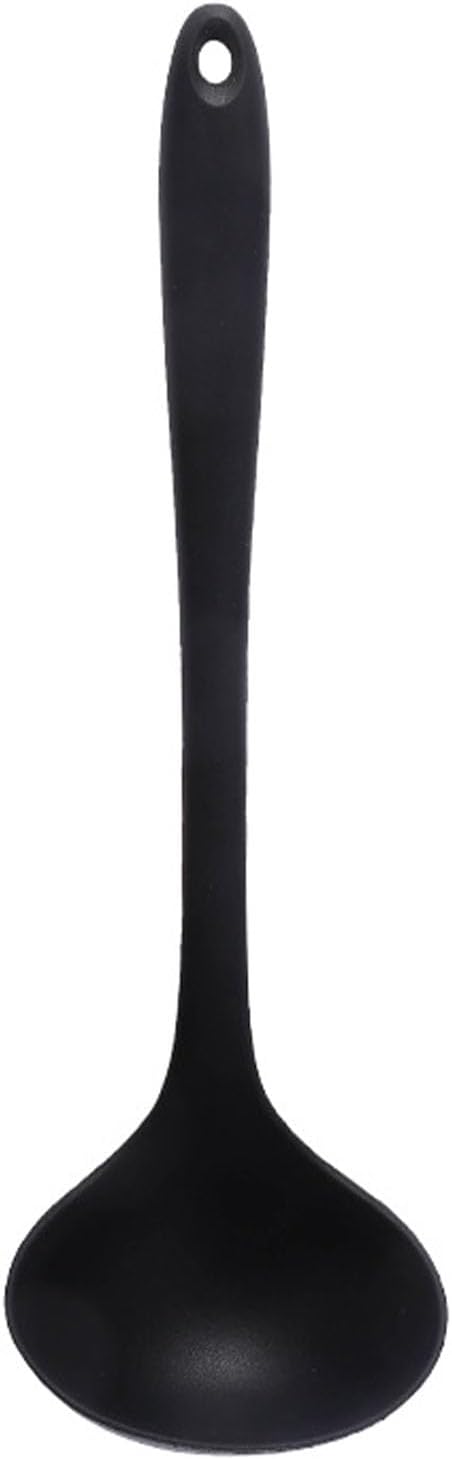 Fdit Cooking Spoons, Silicone Heat Serving Spoon Basting Spoon for Kitchen Use (Black)