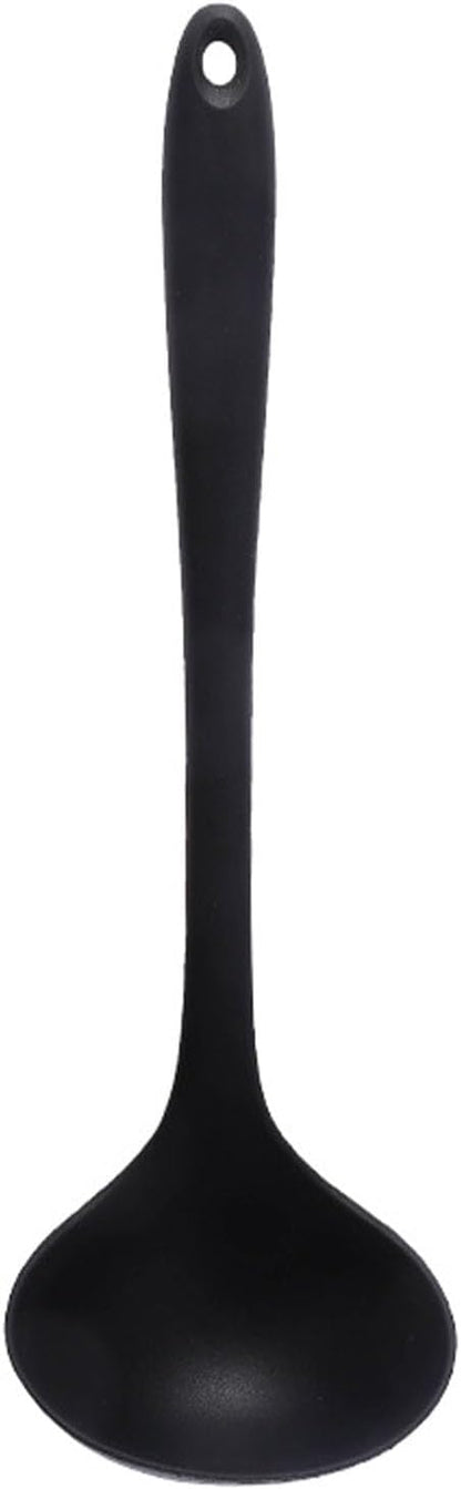 Fdit Cooking Spoons, Silicone Heat Serving Spoon Basting Spoon for Kitchen Use (Black)