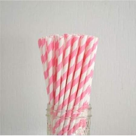 Bakell 24 PC Light Pink and White Striped Cake Pop or Party Drinking Straws - Baking, Caking and Craft Tools