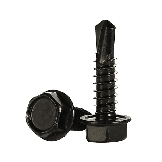 10 x 1" Hex Washer Head Self Drilling Screws, 410 Stainless Steel Self Tapping Sheet Metal Tek Screws, Black Oxide, 100 PCS