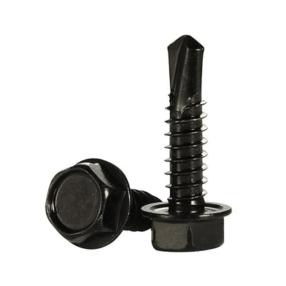 10 x 1" Hex Washer Head Self Drilling Screws, 410 Stainless Steel Self Tapping Sheet Metal Tek Screws, Black Oxide, 100 PCS