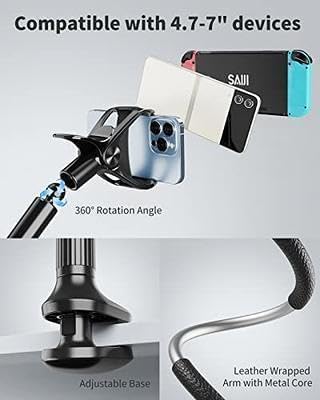 Gooseneck Universal Phone Holder for Bed, Desk, Headboard, Bed, Bedside, Table, Lazy Bracket Flexible Gooseneck Long Arm Stand 360 Adjustable , Overhead Cell Phone Clamp Mount, for All 3.5-7Au Devices