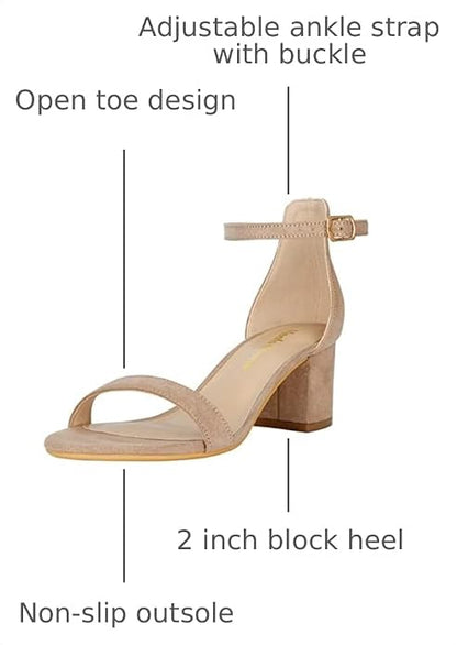 Women's Strappy Chunky Block Low Heeled Sandals 2 Inch Open Toe Ankle Strap High Heel Dress Sandals Daily Work Party Shoes