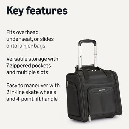Basics Underseat Carry-On Luggage with Wheels and Handle, 14 Rolling Travel Bag