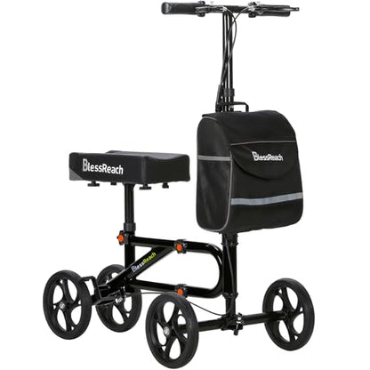 Economy Knee Scooter Steerable Knee Walker for Foot Injuries Compact Crutch Alternative with Dual Braking System (Black)