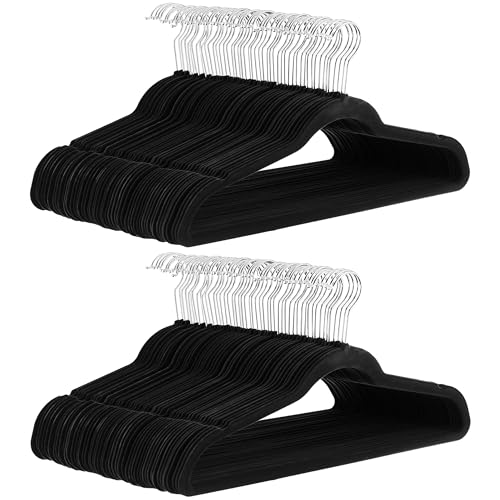 Basics Slim Velvet Non-Slip Space Saving Suit Clothes Hangers, Closet Organizer, Black/Silver, 100-Pack