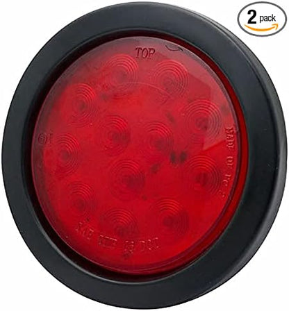 MACHSWON 2X 4'' Round 12-LED Truck Trailer Brake Stop Turn Marker Tail Light Submersible Waterproof Style 12LED Red Color Car Third Rear Tail Brake Stop Light New 1pcs Truck Tail Lights
