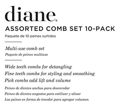 Diane D7901 Assorted Comb Kit - 10 PC Set (Black)