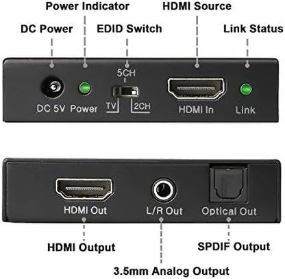 J-Tech Digital 4K 60Hz HDMI Audio Extractor Converter SPDIF  3.5MM Output Supports HDMI 2.0, HDCP 2.2, 1080P120Hz, 1080P144Hz, Dolby DigitalDTS Passthrough CEC, HDR10 JTD18G-H5CH