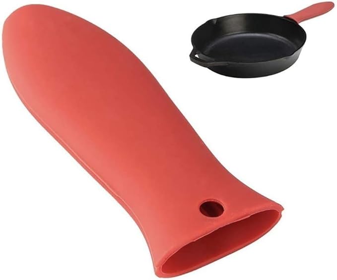 1Pc Heat-Resistant Silicone Hot Handle Holder Pot Sleeve Grip Handle Cover Potholder Sleeve Cookware Handles for Cast Iron, Pans, Metal Frying Pans, Skillets, Griddles Red Clever Design