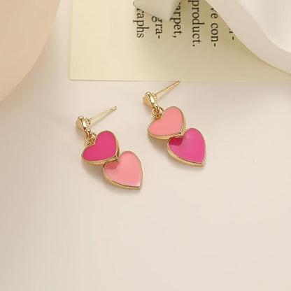 Dainty Heart Earrings for Women Multicolor Enamel Double Heart Earrings Crystal Heart Lovely Earrings Valentines Day Earrings for Gifts