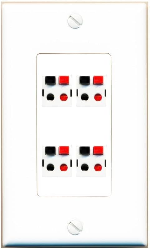 RiteAV 4 Port Speaker Wire Plug Jack Wall Plate - 1 Gang Decorative White